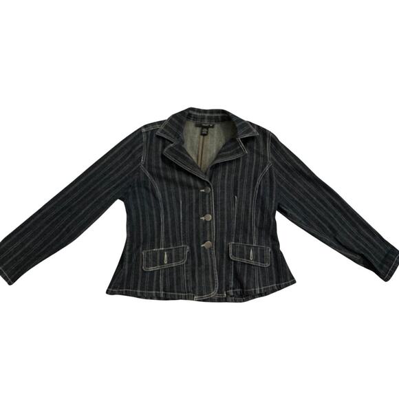 Venezia Fitted Stretch Denim Blazer Jacket Size 14/16 | Pinstripe Jean Look - Picture 1 of 5